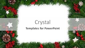  Presentation with frame border - Colorful slide deck enhanced with christmas border frame of tree branches on white background with copy space isolated red and white decor berries stars cones backdrop and a white colored foreground