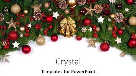  Presentation with red stars - Slide deck having christmas border frame of tree branches on white background with copy space isolated red and golden decor berries stars background and a white colored foreground