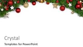  Presentation with red stars - Presentation with christmas border frame of tree branches on white background with copy space isolated red and golden decor berries stars background and a white colored foreground