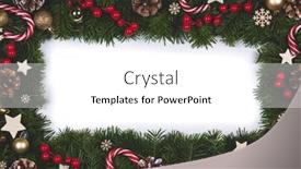  Presentation with red stars - Slide deck having christmas border frame of tree branches on white background with copy space isolated red and white decor berries stars cones background and a white colored foreground