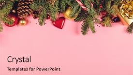  Presentation with golden christmas - Amazing PPT theme having christmas border with fir branches backdrop and a lemonade colored foreground