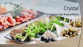  Presentation with banquet - Amazing PPT theme having christmas brunch - catering banquet table backdrop and a light blue colored foreground