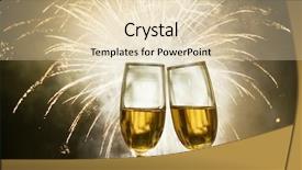  Presentation with two glasses of champagne - Beautiful slide set featuring christmas bubble - glasses with champagne against fireworks backdrop and a  colored foreground