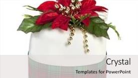  Presentation with holly - Amazing theme having christmas cake covered in royal icing and decorated with holly beads and ribbons backdrop and a light gray colored foreground