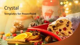  Presentation with christmas hamper gift traditional - PPT theme with christmas cake stollen with marzipan background and a yellow colored foreground