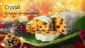  Presentation with christmas hamper gift traditional - Slides having christmas cake stollen with marzipan background and a yellow colored foreground