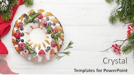  Presentation with fir tree - PPT theme having christmas-cake-with-berries background and a white colored foreground