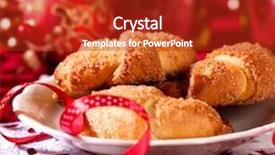  Presentation with dessert - Audience pleasing PPT theme consisting of christmas cake with brown sugar on a plate christmas time sweet dessert red background with christmas ornaments close up backdrop and a crimson colored foreground