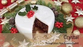  Presentation with christmas holly - PPT layouts having christmas cake with holly ivy background and a coral colored foreground