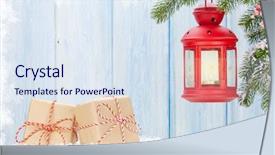  Presentation with candle christmas - Cool new PPT theme with christmas candle lantern gift boxes backdrop and a sky blue colored foreground
