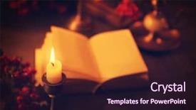  Presentation with bible candle cross - Colorful presentation theme enhanced with christmas candles bibles - burning candle and blurred bible backdrop and a wine colored foreground