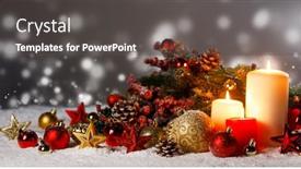  Presentation with christmas candles - Audience pleasing PPT layouts consisting of christmas candles with traditional decorative stars red baubles pine cones and green branches on snow backdrop and a dark gray colored foreground