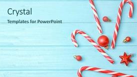  Presentation with candy canes - Beautiful theme featuring christmas candy canes and decor backdrop and a cool aqua colored foreground