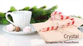  Presentation with christmas candy - Audience pleasing PPT layouts consisting of christmas candy canes cup with hot drink and letters for santa isolated on white backdrop and a lemonade colored foreground