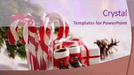 Presentation with candy canes - Slide deck having christmas candy canes in glass on table on light background background and a sky blue colored foreground