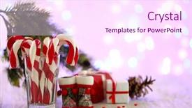  Presentation with candy canes - Cool new PPT layouts with christmas candy canes in glass on table on light background backdrop and a pink colored foreground