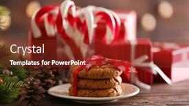  Presentation with candy canes - Beautiful PPT layouts featuring christmas candy canes in glass with christmas decoration on table on bright background backdrop and a tawny brown colored foreground