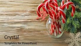  Presentation with candy canes - Beautiful PPT layouts featuring christmas candy canes in jar and decor on wooden background backdrop and a coral colored foreground