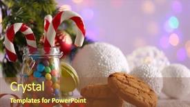  Presentation with candy canes - Colorful presentation design enhanced with christmas candy canes in jars on table on light background backdrop and a tawny brown colored foreground