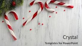  Presentation with candy canes - Colorful slide deck enhanced with christmas candy canes on table backdrop and a light gray colored foreground