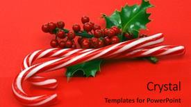  Presentation with candy canes - Colorful PPT theme enhanced with christmas candy canes backdrop and a red colored foreground