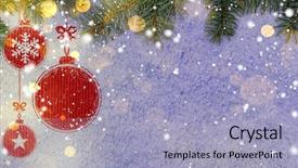  Presentation with new year card - Slides enhanced with christmas card or new year background made of decorative balls handwritten on snow with fir-tree branches and red craft paper background and a light blue colored foreground