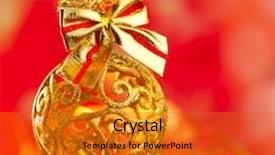  Presentation with glitter - PPT theme featuring christmas card tinsel golden glitter bauble ribbon loop on red blur background background and a gold colored foreground