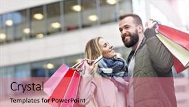  Presentation with city - Colorful slide deck enhanced with christmas card town - happy couple shopping backdrop and a  colored foreground