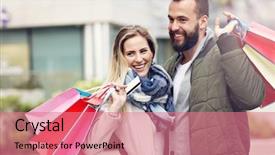 Presentation with mystery shopping - Theme enhanced with christmas card town - happy couple shopping background and a  colored foreground
