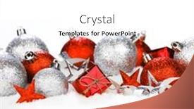  Presentation with silver christmas - Slide deck consisting of christmas card with beautiful red and silver decorations in snow background and a white colored foreground