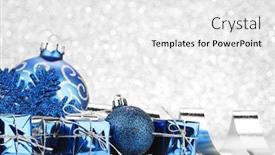  Presentation with silver christmas - Audience pleasing theme consisting of christmas card with blue decoration on silver background backdrop and a white colored foreground