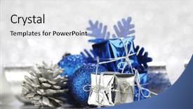  Presentation with silver christmas - Audience pleasing PPT layouts consisting of christmas card with colorful decoration on silver background backdrop and a white colored foreground