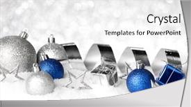  Presentation with christmas silver blue turquoise baubles - Audience pleasing slides consisting of christmas card with decorative baubles backdrop and a white colored foreground