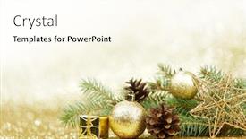  Presentation with glitter - PPT theme enhanced with christmas card with fir and decor on glitter background background and a cream colored foreground