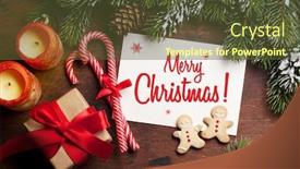  Presentation with cookies christmas - Audience pleasing PPT theme consisting of christmas card with gingerbread cookies and fir tree branch covered by snow on stone background top view backdrop and a tawny brown colored foreground