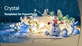  Presentation with year still life christmas - Theme having christmas card with snowman hare background and a ocean colored foreground