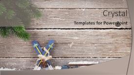  Presentation with snow tree - Presentation theme consisting of christmas card with xmas decor and fir tree covered by snow in front of wooden wall with space for your greetings background and a light gray colored foreground