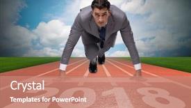  Presentation with champion - Audience pleasing presentation theme consisting of christmas champion - businessman running towards new year backdrop and a coral colored foreground