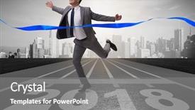  Presentation with new year - Presentation theme consisting of christmas champion - businessman running towards new year background and a gray colored foreground