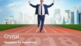  Presentation with new year - Cool new PPT layouts with christmas champion - businessman running towards new year backdrop and a coral colored foreground