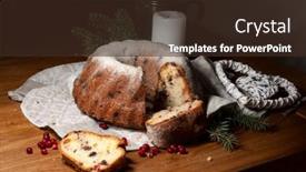  Presentation with christmas food - Slides featuring christmas chocolate cake with cherry on old wooden background winter holiday food dessert concept background and a tawny brown colored foreground