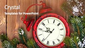  Presentation with snow tree - Beautiful PPT theme featuring christmas clock and snow fir tree over wooden background backdrop and a red colored foreground