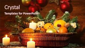  Presentation with fir tree - Theme with christmas composition in basket with oranges and fir tree on wooden background background and a wine colored foreground