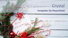  Presentation with christmas candy - Beautiful PPT theme featuring christmas-composition-of-conifer-branches backdrop and a sky blue colored foreground