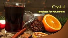  Presentation with mulled wine - Beautiful slide deck featuring christmas composition of mulled wine cinnamon pine and red knitted mittens on wooden table backdrop and a tawny brown colored foreground