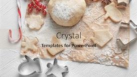  Presentation with cookies christmas - Amazing PPT layouts having christmas composition of raw dough and cookies on wooden table backdrop and a soft green colored foreground