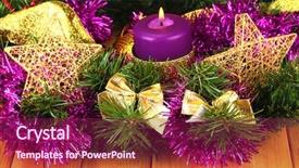  Presentation with purple gold - PPT theme consisting of christmas composition with candles and decorations in purple and gold colors on wooden background background and a violet colored foreground