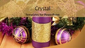  Presentation with purple gold - Colorful slide set enhanced with christmas composition with candles and decorations in purple and gold colors on wooden background backdrop and a yellow colored foreground
