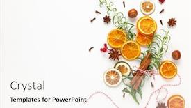  Presentation with christmas food - Presentation design consisting of christmas composition with cookies dried oranges cinnamon sticks and herbs on white background natural food ingredient for cooking or christmas decor for home flat lay copy space background and a white colored foreground