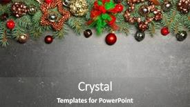  Presentation with fir tree - Cool new theme with christmas composition with fir tree branches and festive decoration on gray background backdrop and a gray colored foreground